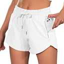 BMJL Women's Running Shorts 2.5" High Waisted Athletic Short Summer Gym Workout Short with Zipper Pockets(L,White)