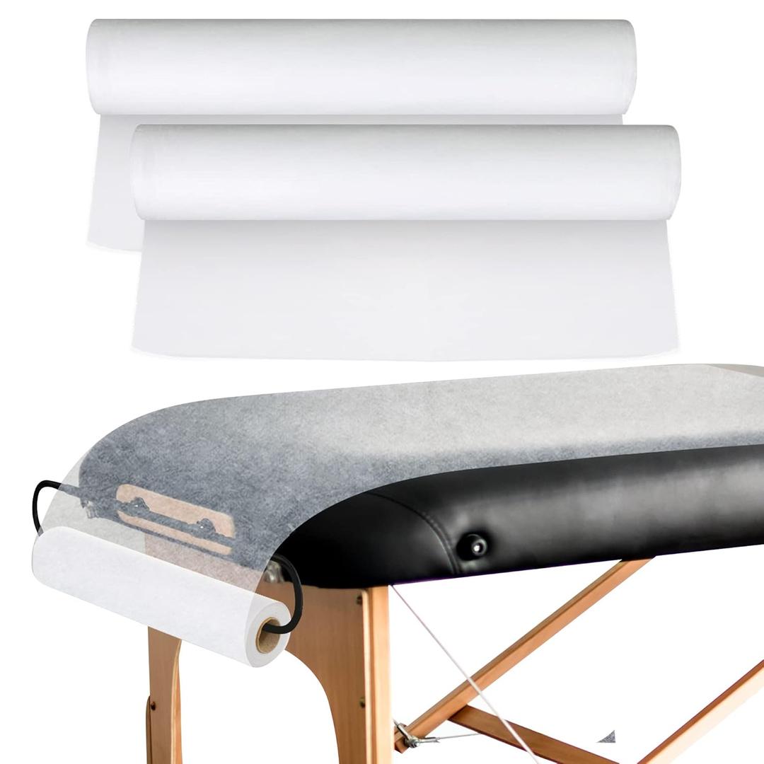 Disposable Massage Table Sheets - 120 Sheets [24" x 390 feet, 2 Roll] - 50% Thicker Perforated Massage Bed Cover, Non-Woven Disposable Roll for Massage Table for Waxing, Facial, Tattoo, & Spa