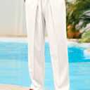 Runcati Mens Casual Linen Pants Elastic Waist Summer Beach Yoga Trousers (White)