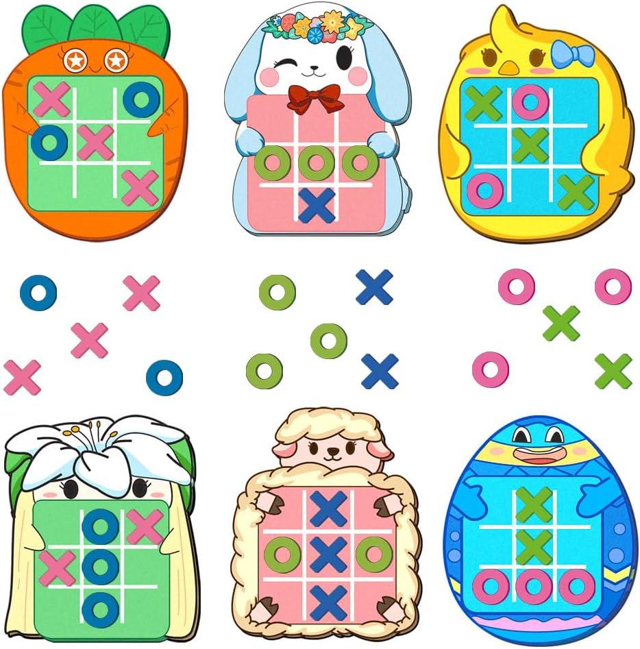 6 Pack Easter Tic Tac Toe Strategic Board Game, Easter Party Favors for Kids, Easter Game, Easter Toys, Easter Gifts, Easter Basket Stuffers for Kids Boys Girls