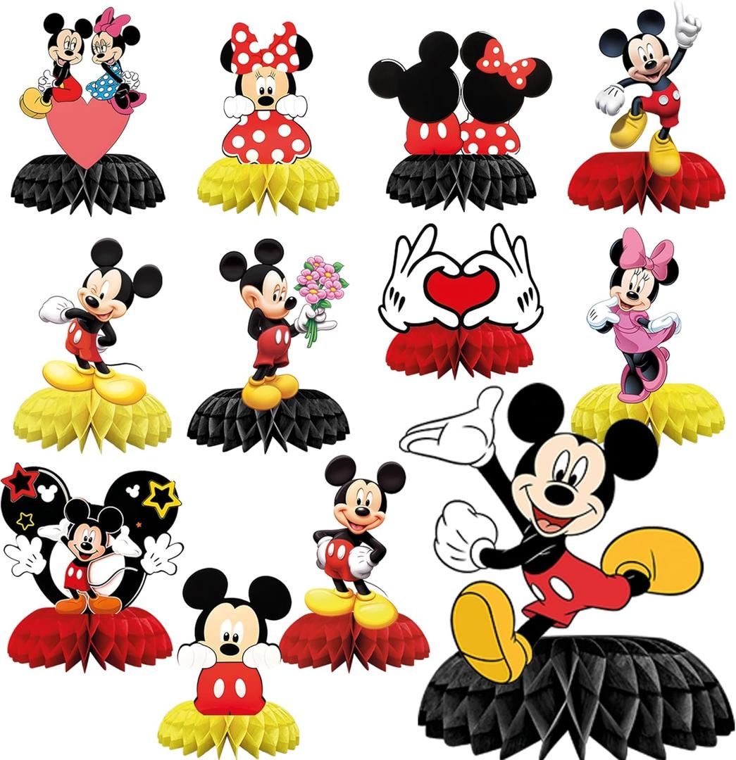 12PCS Mickey Mouse Centerpieces  Set of 12 Birthday and Baby Shower Table Decorations Honeycomb Party Decor Cute Centerpiece Set for Kids Celebrations and Themed Events