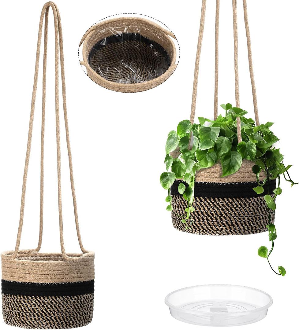 2 Packs Hanging Planter Basket 7.8" Cotton Rope Woven Plant Hangers Indoor Plant Boho Hanger Large Hanging Wall Plants for Outdoor Home Decorations Fence Planters Plant Flower Pots