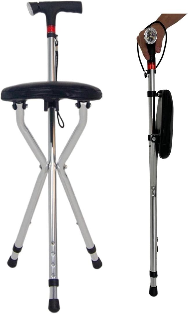 AID Mate- Walking Cane with seat for Seniors, Walking Sticks, Cane with seat, Folding Canes with seat Walking Stick, Walking Sticks for Seniors, Folding Cane, Walking Canes, Metal & Black