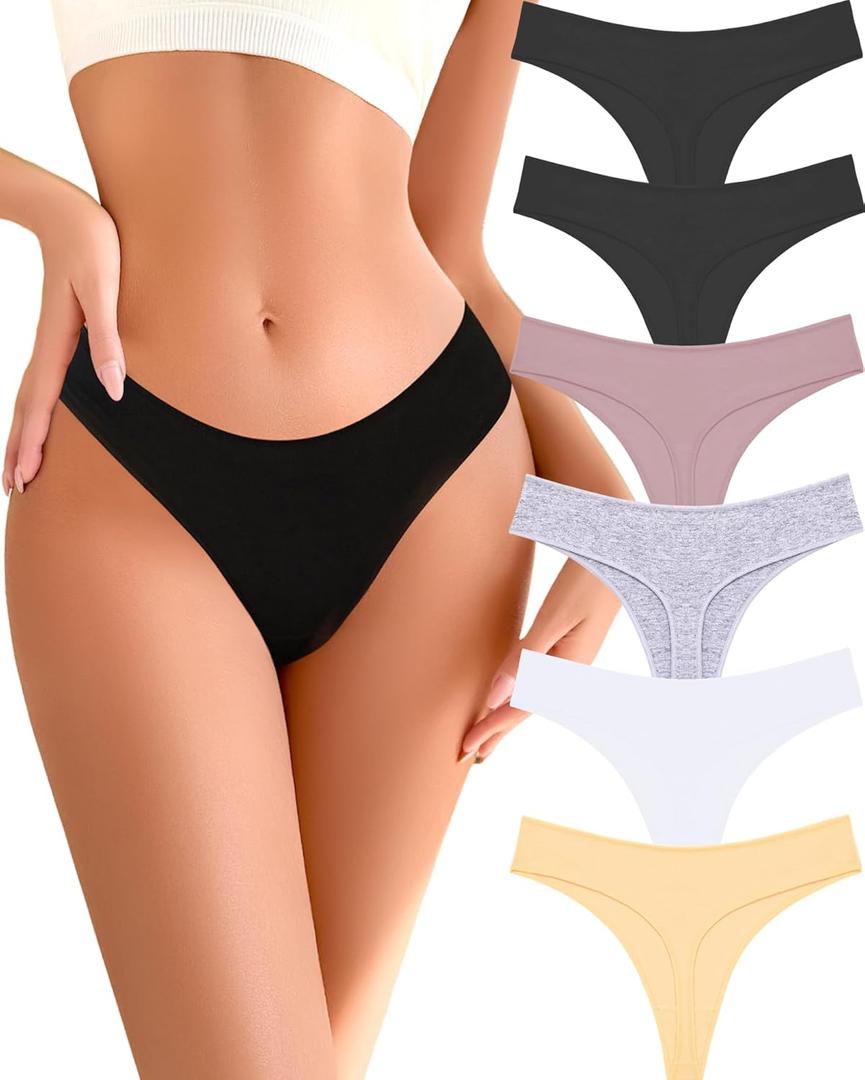 READY TO LOVE Cotton Underwear for Women Pack Breathable Thongs for Women Sexy Stretch Soft Womens Panties Thong XS-XL (Medium, Black / Khaki / Gray / White / Nude)
