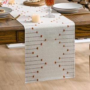 Artoid Mode Caramel Boho Table Runner for Farmhouse RusticSeasonal Holiday Macrame Burlap Kitchen Dining Table Decoration for Home Party Decor 12x36 Inch