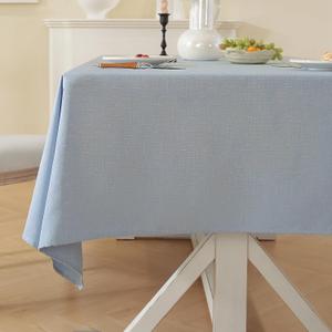 Laolitou Table Cloth Rectangle Linen Waterproof Textured Light Blue Tablecloth, Washable Wrinkle Free Spill Proof Fabric Tablecloths for Dining Table Farmhouse Kitchen Holiday, 52x70 Inch