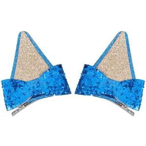 1 Pair Blue Cat Ears Hair Clips, Glitter Ear Decorations with Bow, Blue Cat Ear Hair Clip Accessories, Party Favors Outfits for Decorations Halloween Costume Cosplay Accessories, 6 Pack