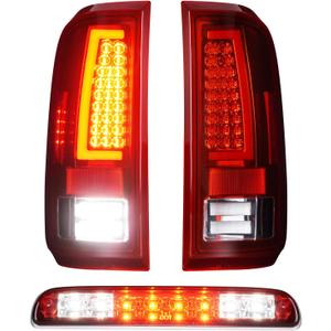 LED Tail Lights + 3rd Third Brake Cargo Lamp for Ford F250 F350 F450 F550 2008-2016 (Fleetside Bed Model), High Mount Stop Light Rear Taillight Assembly, Chrome Housing Red Lens, 3Pcs