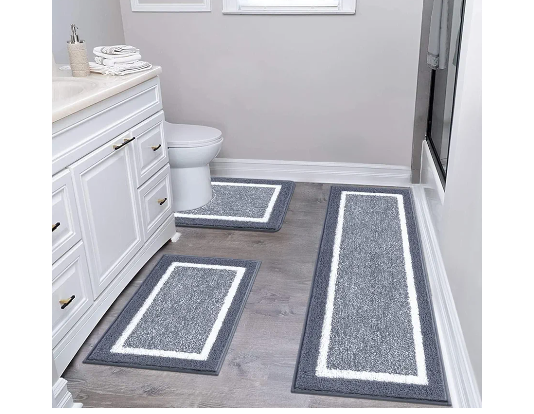 Pauwer Bathroom Rug Mat Set 3 Piece, Microfiber Shaggy Bath Set, Non-Slip Ultra Soft Carpet Mats, Absorbent with U-Shaped Toilet for Bathroom, Tub, Shower, Dark Grey