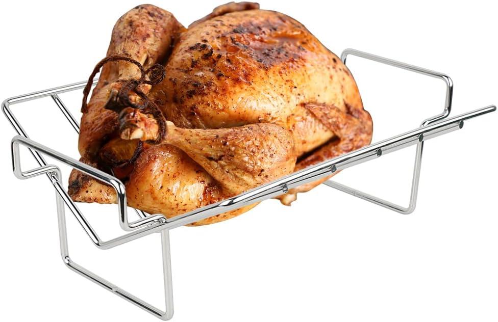 Stainless Steel Turkey Roasting V Rack 14.2x10x4.7 inch, Rib Racks for Smoking and Grilling, Turkey Roaster Racks for Big Green Egg, Dishwasher Safe