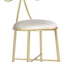 Vanity Stool Chair for Makeup, Modern Velvet Butterfly Accent Chair, White Cute Girls Bow Knot Backrest Chair with Golden Leg for Living Room, Bedroom, Vanity, Office, Reading Nook