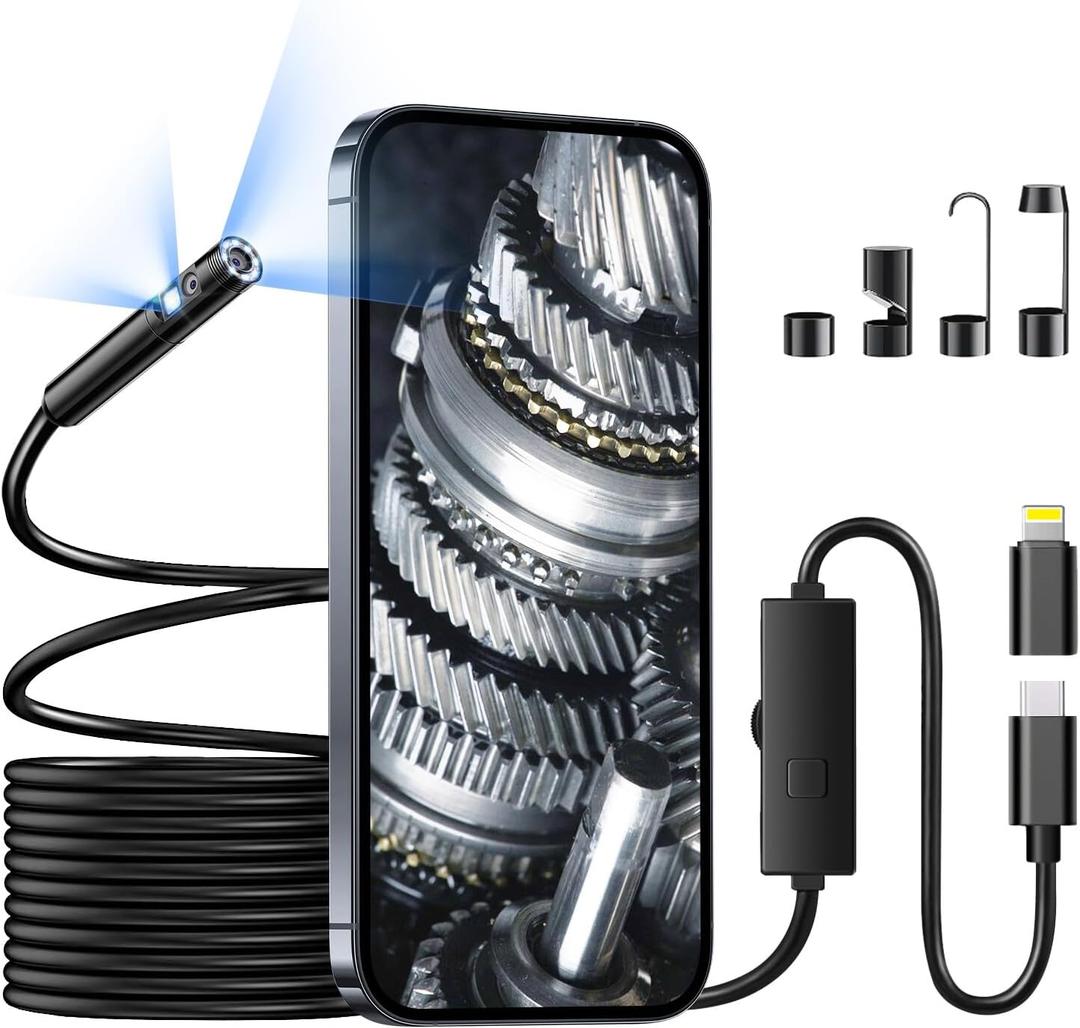 Endoscope Camera with Light, 1920P Borescope Camera with 8+1 Adjustable LED Lights, Semi-Rigid Cable 16.5FT, IP67 Waterproof for iPhone, iPad, Samsung, Cool Gadgets for Men