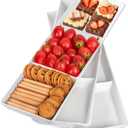 DELLING 16" x 5" Ceramic 3-Section Stackable Serving Tray, Serving Platter Set of 3, 3 Compartment Appetizer Serving Tray, White Divided Serving Dishes, Snack, Food, Dessert Platters