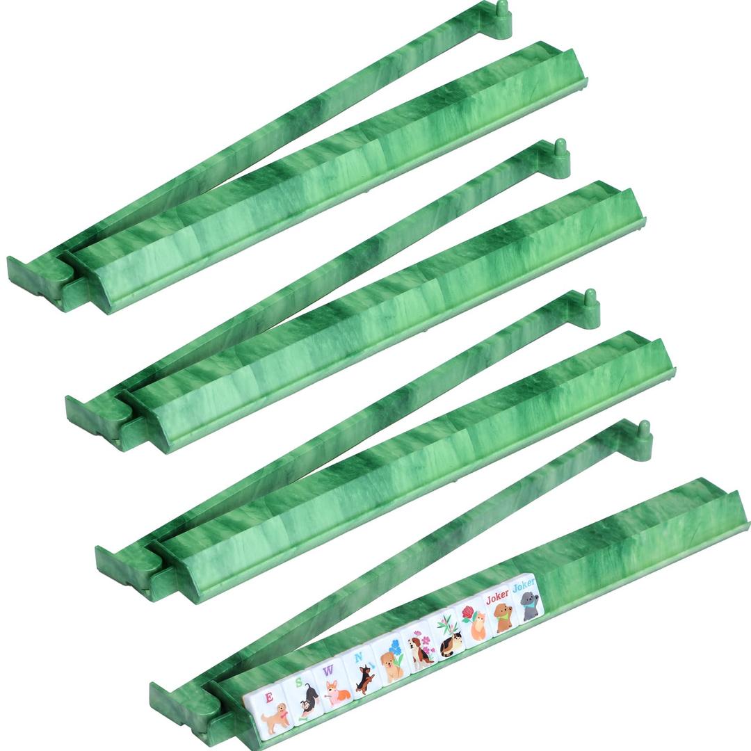 LaRandom 4 Pcs 18.7 Inch Acrylic Mahjong Tile Racks with Pushers for Game Night American Mahjong Racks Tile Set for Mah Jong Lovers and Beginners (Green Agate)