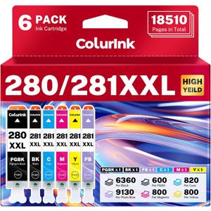 280 281 Ink Cartridges Replacement for Canon TR8620a Ink Combo, PGI-280XXL CLI-281XXL PGI 280XXL 281XXL 280 XXL Smart Ink for Color Printers Pixma TR8600 TR8520 TR8620 TR8622a TS9120 TS9521c (6 Packs)