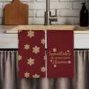 Qeheb Vintage Christmas Snowflake Kitchen Towels Set of 2, Red Christmas Dish Tea Towels for Kitchen, Rustic Winter Holiday Xmas Snowflake Decorative Hand Towels for Bathroom Decor, 16X24In