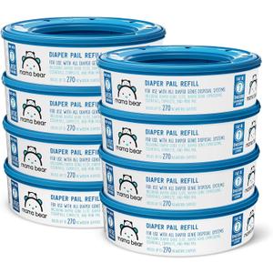 Amazon Brand - Mama Bear Diaper Pail Refills for Genie Pails, Unscented, 2160 Count (8 Packs of 270)