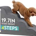 Dog Stairs for Small Dogs, 19.7" H Pet Stairs 4-Steps Ramp for Puppy, Older Cat, Stairs with Whole 30D High Density Foam, Corduroy Fabric, Non-Slip Bottom Dog Steps for Bed and Couch (Grey, 4-Step)