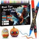 Droaful Acrylic Paint Pens Markers,72 Color Paint Markers Dual Fine & Brush Tips For Rock Painting,Fabric,Metal,Glass,Wood,Canvas,Ceramic,Plastic,Non-Toxic & Odor,Premium Art And DIY Craft Supplies