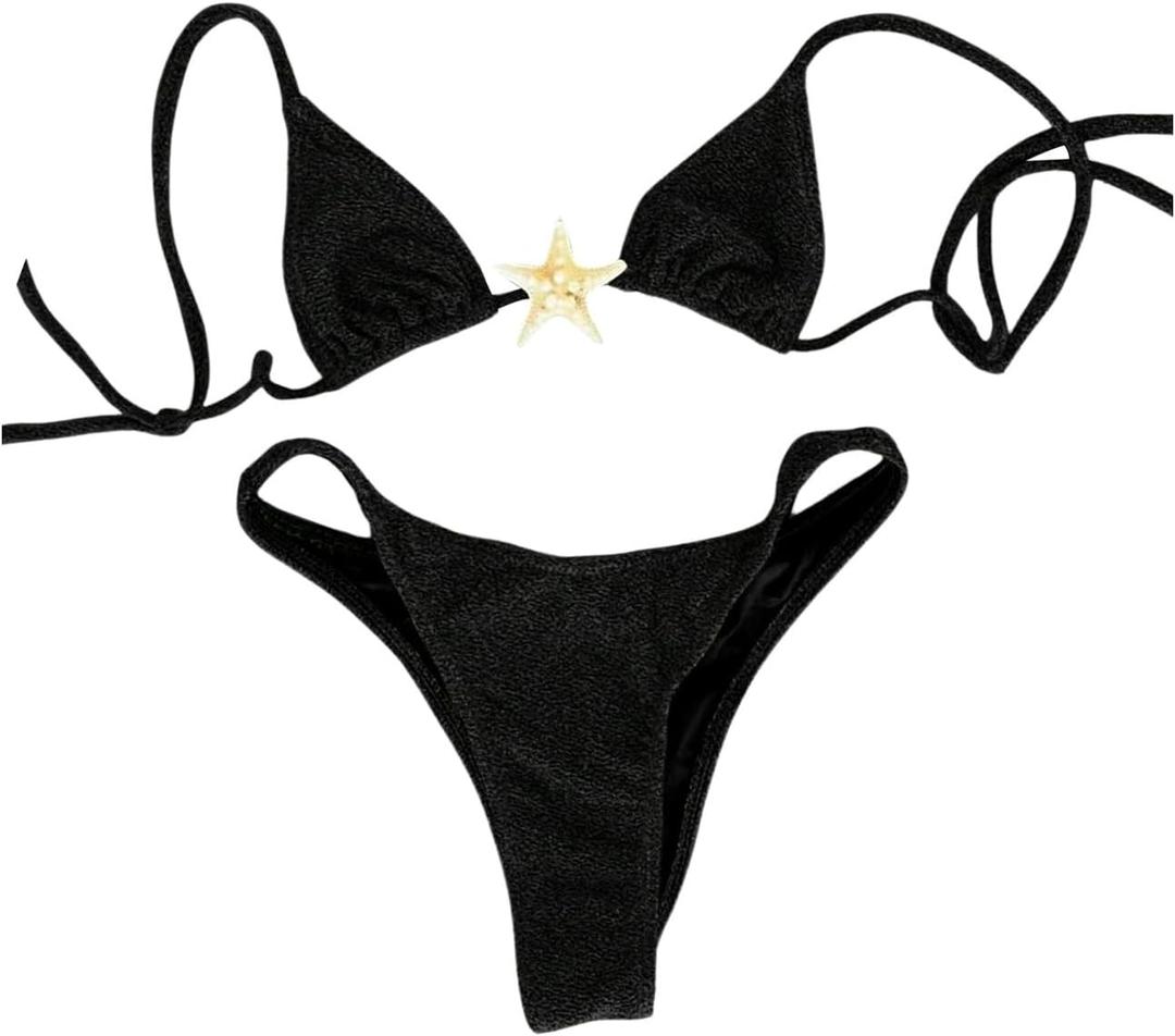 SOLY HUX Women's High Cut Bikini Set Cheeky Beach Swimsuits Two Piece Bathing Suits Resort Wear (Black, M)