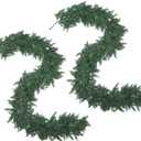 Hananona 9 FT Artificial Cedar Garlands, 2 Pcs Real Touch Winter Cedar Pine Garland, Green Artificial Greenery Garland for Table, Mantle, Wall, Indoor, Outdoor Christmas Decorations (2, 9 FT)