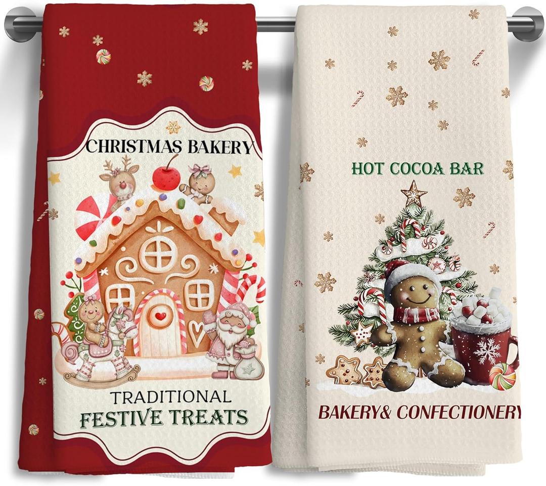 Christmas Gingerbread Man Kitchen Towels - Gingerbread House Kitchen Towels Set of 2,Gingerbreads House Dish Towel for Kitchen Bathroom Indoor Home Decor 16x24 Inch (Color-01)