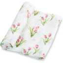 LollyBanks Baby Swaddle Blanket, 100% Muslin Cotton Muslin Blankets for Girls, Large 47 x 47 Inches Soft and Breathable Swaddles for Newborns, Gentle Baby Wrap Swaddle, Registry (Tulip Print)