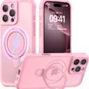 MOCCA Design for iPhone 16 Pro Case with Magnetic Invisible Stand [Full Camera Protection] [Compatible with Magsafe] Military Drop Shockproof Translucent Matte Phone Case Cover 6.3",Pink