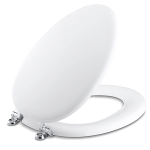 Toilet Seat in White Never Loosens Chrome Metal Hinge