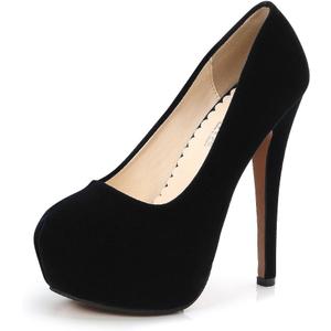 OCHENTA Women's Platform Slip On High Heels Dress Pumps (8, Black Velvet)