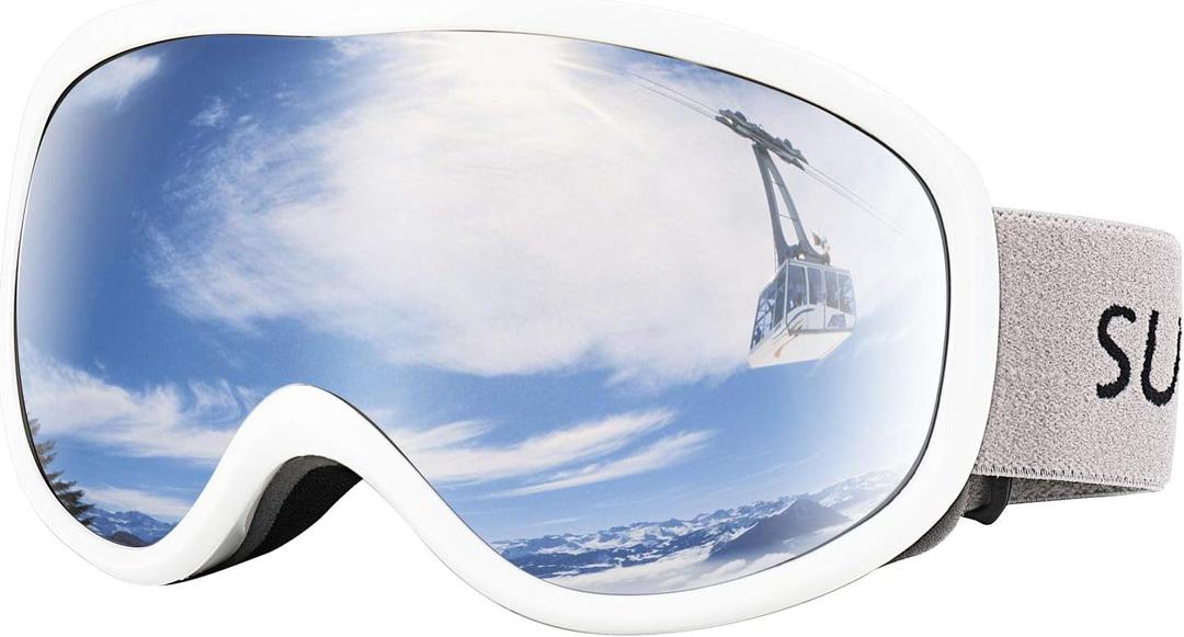 Supertrip Snow Ski Goggles Anti-Fog 100% UV Protection Snowboard Skiing Goggles (1-white Frame/Silver Lens(vlt 12%))
