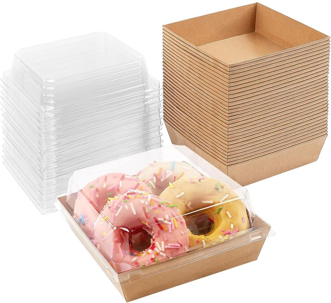 Ocmoiy Small Charcuterie Boxes with Clear Lids, To Go Paper Disposable Food Containers, 5 Inches Bakery Dessert Boxes for Sandwich, Cookie, Pastry, Cake Slice (Brown, 50ct)