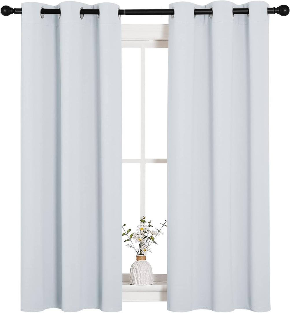 NICETOWN Room Darkening Curtain Panels for Bedroom, Easy-Care Solid Thermal Insulated Grommet Room Darkening Draperies/Drapes (Greyish White, 2 Panels, 34 by 54)
