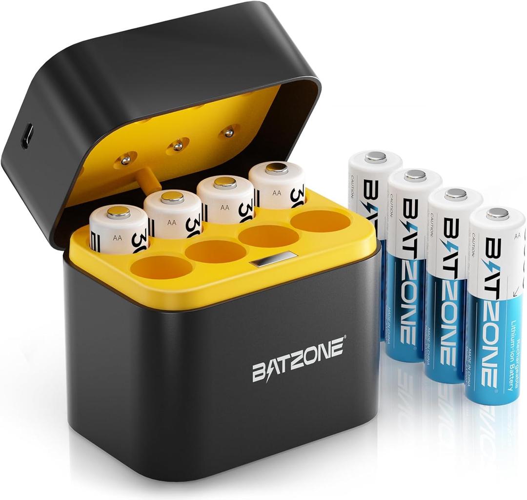 Rechargeable aa Batteries Lithium 8 Pack with Fast Charger,1.5V 3000mWh High Capacity aa Lithium Batteries, Constant Output Li-ion Double a Batteries Cycle Times up to 1600x (Charger+8Pack)