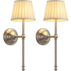 KDG Cordless Wall Sconces Set of 2, Small Wireless 5200mAh Rechargeable Battery Fabric LED Wall Lamps, Portables Lightings for Wall Painting, Living Room, Bedroom, Hallway, Gifts, Night Light (Nickel)