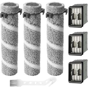 3930F 3933 3930 Brush Roll Filter Replacement Kit for Bissell CrossWave OmniForce Edge Cordless Multi-Surface Hard Floor Cleaner Wet Dry Vacuum, 3 HEPA Filters, 3 ZeroGap Brush Roll, 1640897, 1640066
