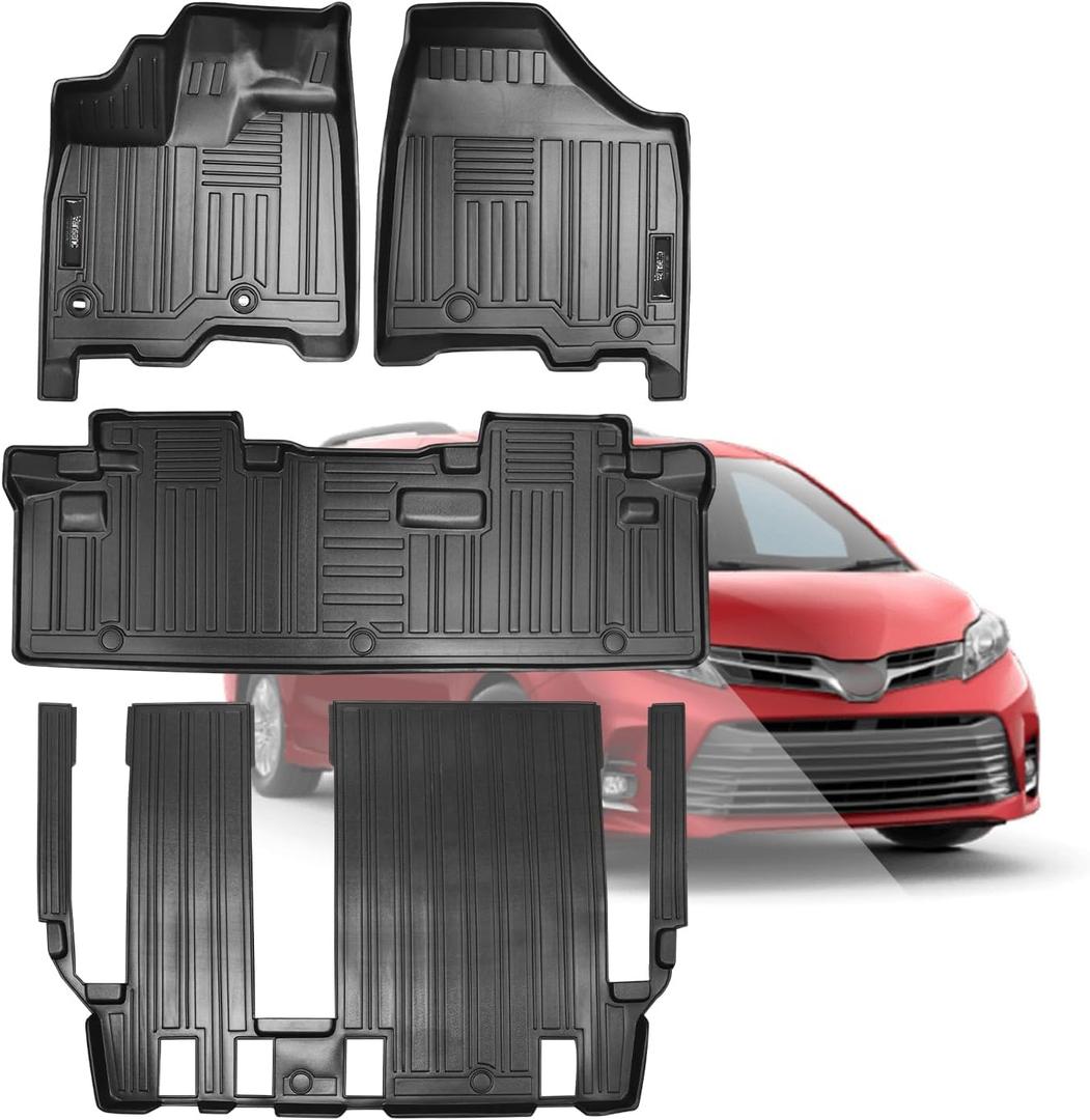 Vanseno 3Row Floor Mats Compatible for 2013-2020 Toyota Sienna 8 Seat