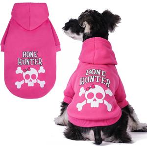 BINGPET Bone Hunter Dog Sweater with Hood and Leash Hole,Warm Fleece Dog Hoodie & Winter Coat for Small to Large Dogs,Cold Weather Pet Clothes(Medium)