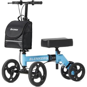 ELENKER Steerable Knee Walker Deluxe Medical Scooter for Foot Injuries Compact Crutches Alternative (Light Blue)