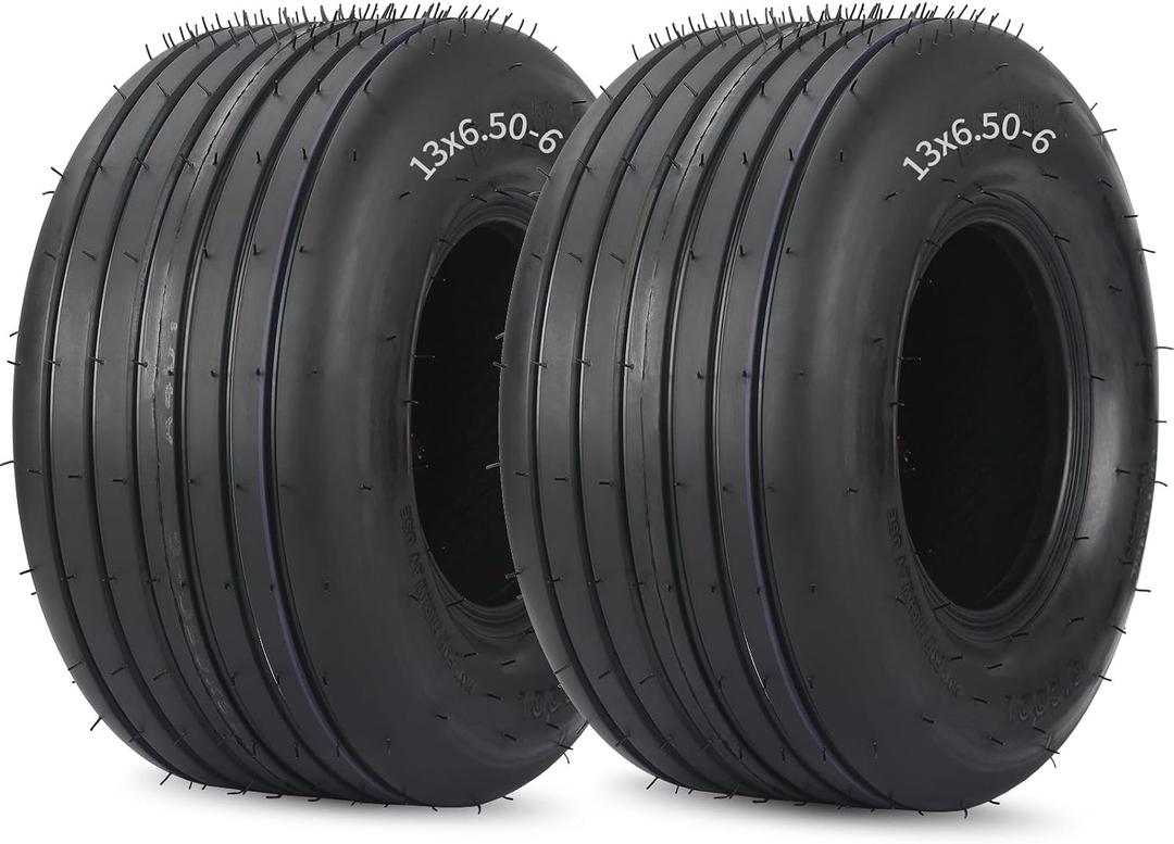 GICOOL (2 Pack) 13x6.50-6 Tubeless Lawn Mower Tires, 13x6.50-6 Riding Lawnmower Straight Rib Tread, 4 Ply