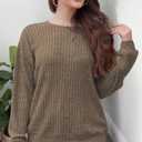 Women Ribbed Sweatshirt Casual Crew Neck Pullover Sweatshirt Loose Soft Long Sleeve Fall Winter Sweaters 2026 (L)