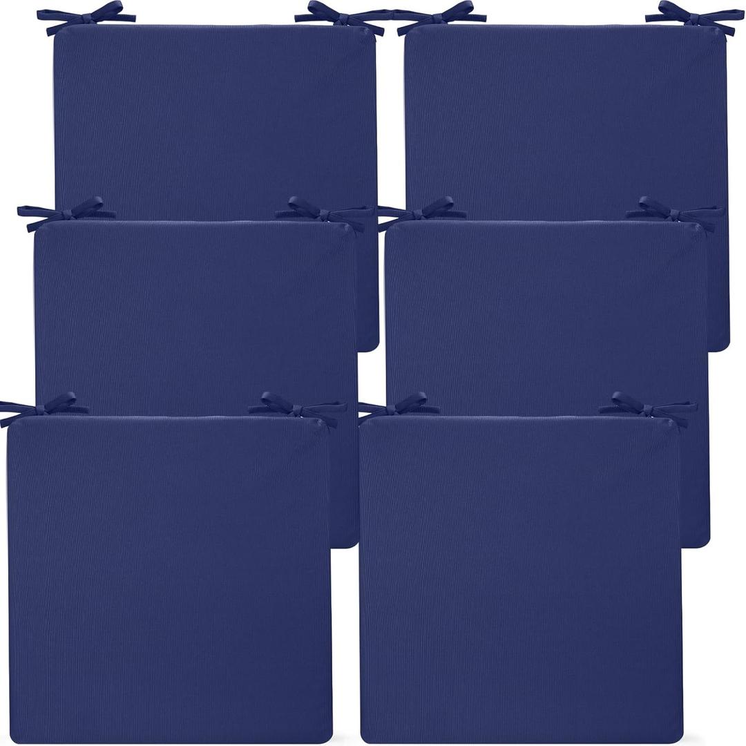 Preboun 6 Pack Outdoor Chair Cushions 19" x 19" x 3" Patio Waterproof Fade Resistant Seat Cushions with Ties Replacement Chair Pads for Patio Furniture Garden Sofa Couch (Navy Blue)