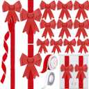 16 Pcs Velvet Christmas DIY Cabinet Ribbons Bows Large Christmas Door Kitchen Ribbon Cabinet Bows with 27 Meter Velvet Ribbons for DIY Xmas Holidays Kitchen Party Decorations (Red)