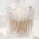 1 Pack Qtip Holder Glass Apothecary Jars with Lids Bathroom Accessories Vanity Organizers and Makeup Storage Canister for Cotton Swabs, Balls, Pads, Floss Picks, Candy, Clear