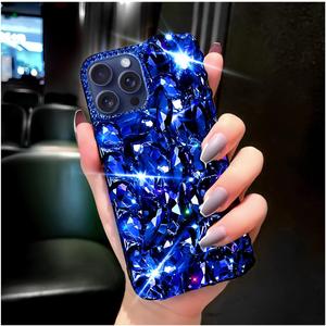 Cavdycidy for iPhone 16 Pro Max Case for WomenVery Shiny Luxury Bling Phone Case with 3D Glitter Sparkle Crystal Rhinestone Diamond GemsSoft TPU Bumper Cover for Girly GirlsBlue