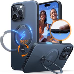 TORRAS Upgraded 360 Spin Magnetic Stand for iPhone 16 Pro Case, Fit for MagSafe, Built-in Kickstand & Ring Holder, Mil-Grade Protective Soft Edge Translucent Case for iPhone 16 Pro, Black 6.3'' (Black with Camera Control)