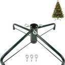 Lxenrra Christmas Tree Stand for Artificial Trees, Folding Metal Tree Base for 3ft to 7ft Christmas Trees, Heavy Duty Iron Construction Tree Stand with 3 Screws, Fits 0.5"–1.25" Tree Poles(Green)