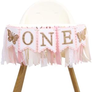 Pink Butterfly First Highchair Banner - 1st Birthday Decorations, Spring One Birthday Decorations, Butterfly Highchair Garland, Pink 1st Photo Prop Cake Smash