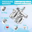 Quadruple Pressure Washer Tips, 4 in 1 Power Washer Nozzle, 4 Nozzle for Pressure Washing with 16PCS Power Washer Spray Nozzles (0, 15, 25, 40 Degree), 1/4 Inch Quick Connect, 5000 PSI