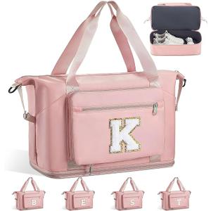 Personalized Gifts for Women Girls, Cute GYM Gymnastics Sports Workout Dance Bag with Shoe Compartment, Initial Large Duffle Carryon Bag for Traveling Essentials for Teen Tween Kids-Pink K